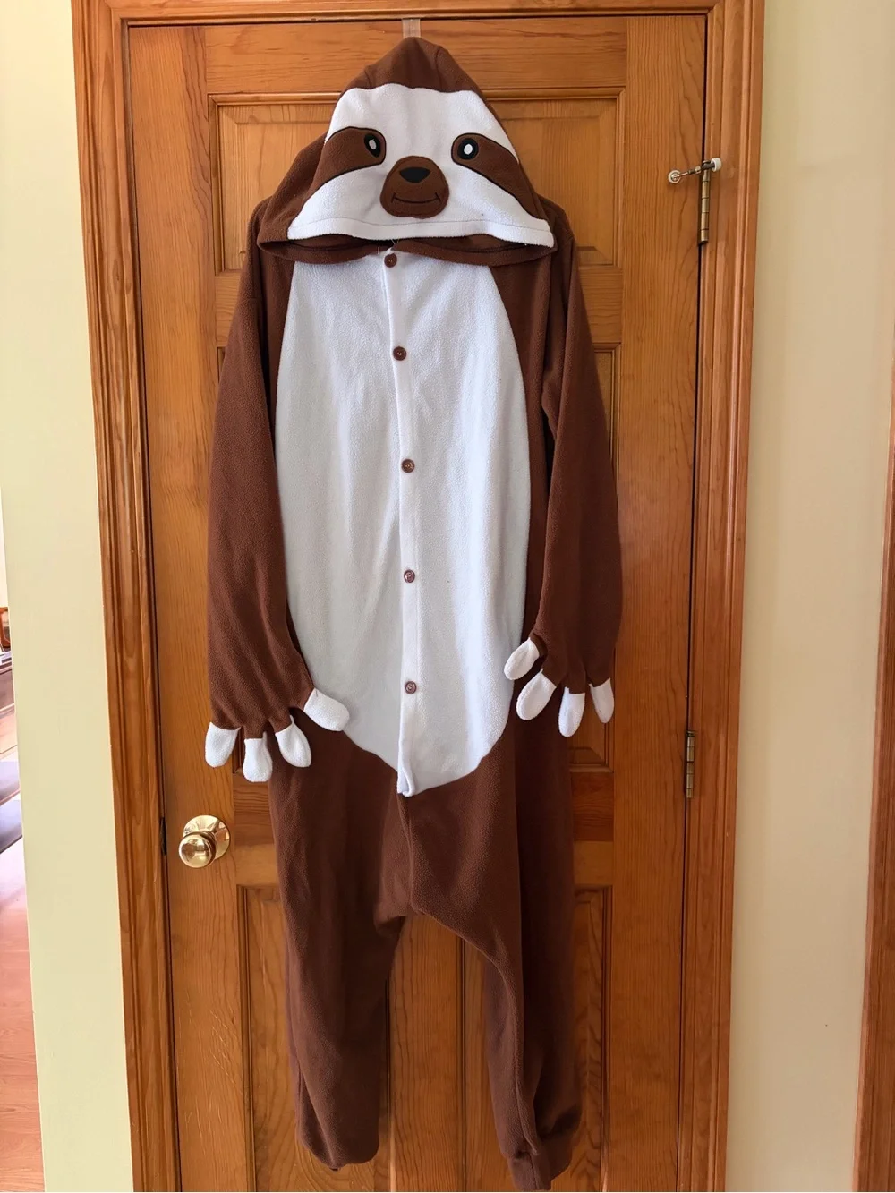 Teen/Adult Brown & White Sloth Costume Onesie Hoodie